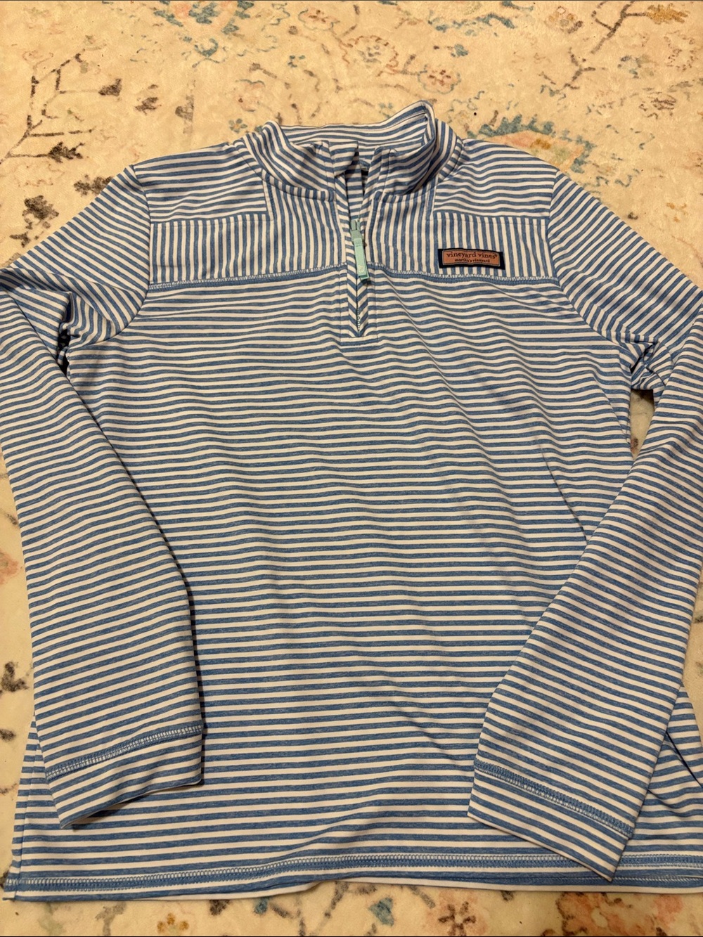 Girls Vineyard Vines Blue & White Striped Quarter Zip Pullover. Large 12/14